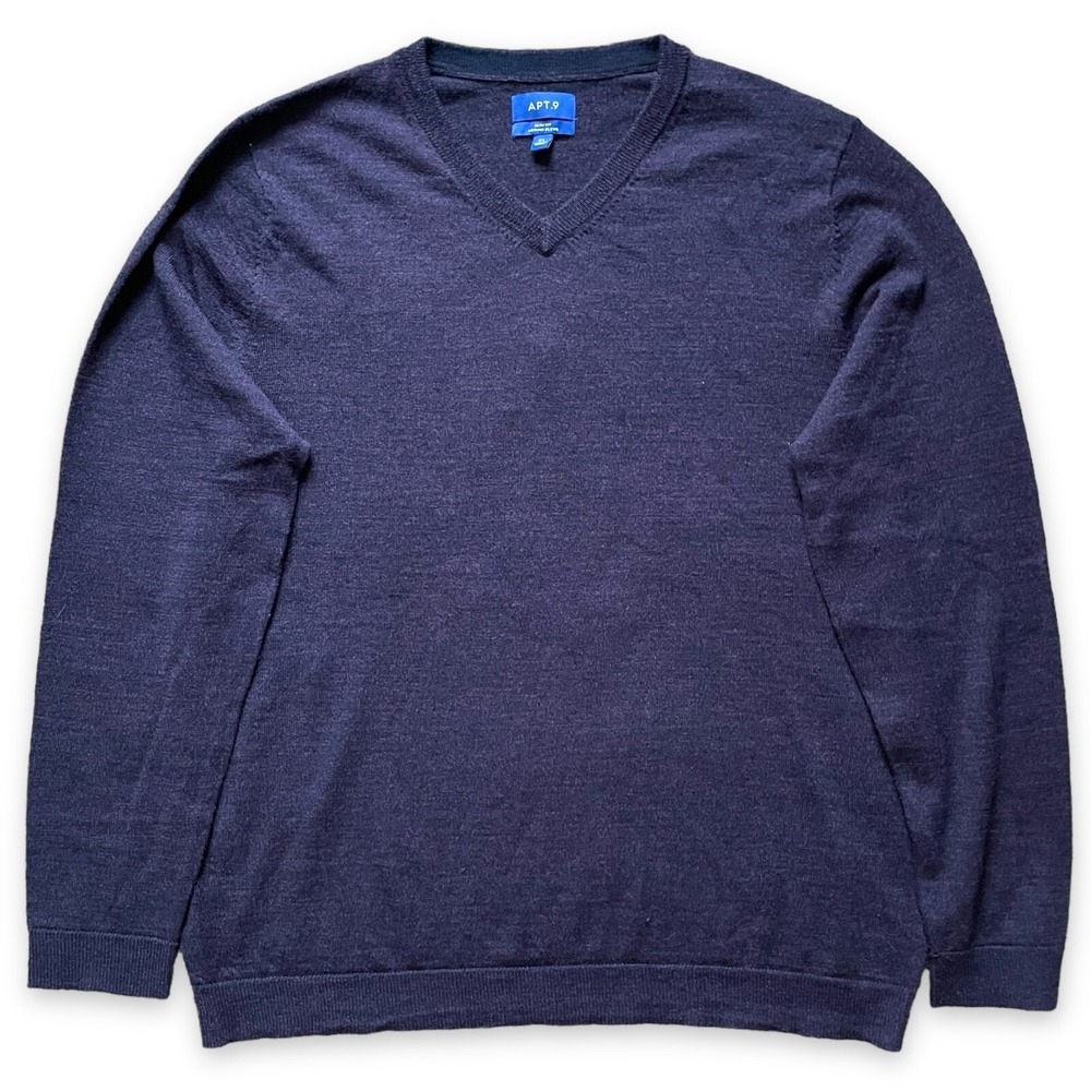 Apt 9 Soft Merino Wool Blend Slim Sweater Mens XL Navy V-Neck Heritage Classic